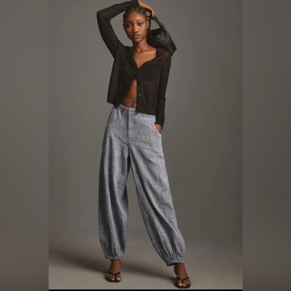 Anthro Pilcro Blue Slub Twill Parachute Pants XXS Boho Balloon Lounge Relaxed